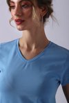 Mavi V Yaka Basic Kısa Kollu T-shirt