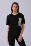 Siyah Cep Püskül Detaylı Kısa Kollu T-shirt
