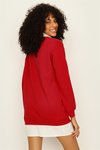 Kırmızı Gömlek Yaka Yazı Detaylı Mini Sweat Elbise