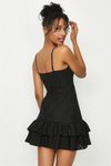 Siyah Askılı Fırfırlı Brode Mini Elbise