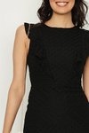 Siyah Fırfırlı Eteği Volanlı Dantel Mini Elbise