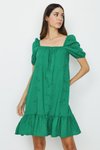 Yeşil Balon Kollu Brode Mini Elbise