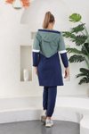 Mint Lacivert Giyim Uzun Renk Şeritli Cepli Kapüşonlu Eşofman Takım