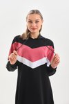 Pudra V Desen Renk Bloklu Uzun Spor Elbise