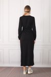 Siyah Bağcıklı Yıldızlı Yaka Uzun Elbise