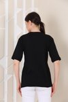 Siyah Oversize Paris Baskılı Yırtmaçlı T-shirt