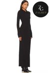 Siyah Gizli Fermuarlı Yakalı Kol Ağzı Yırtmaçlı İpek Jarse Uzun Elbise