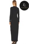 Siyah Yırtmaçlı Uzun Kollu Astarlı İç Göstermez İpek Jarse Abiye Elbise
