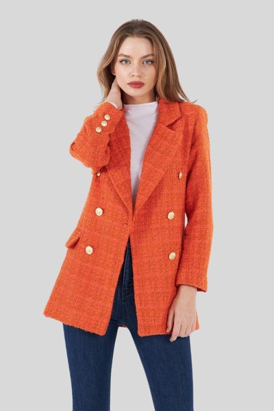 Orange Kruvaze Yaka Chanel Ceket