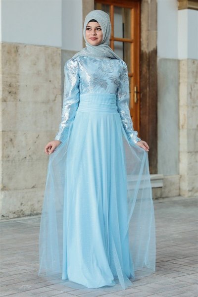 Mavi Nadide Abiye Elbise