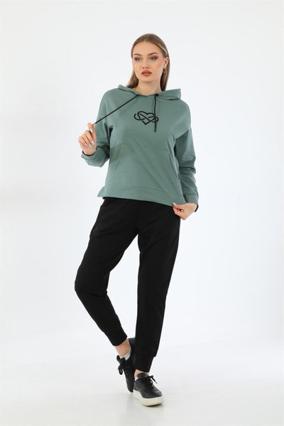 Mint Kalp Desenli Sweat Jogger Spor Takım