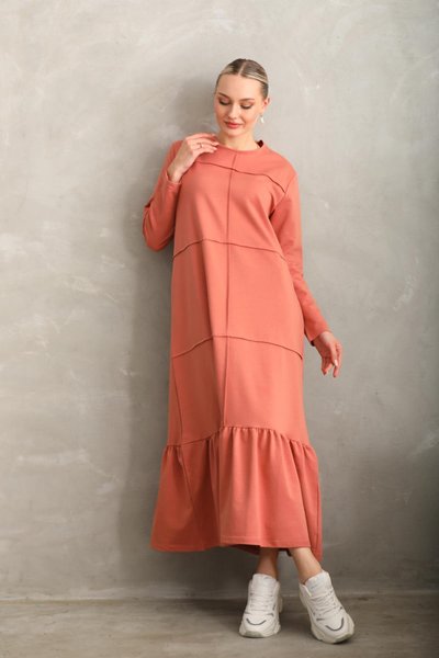 Somon Bloklu Eteği Fırfırlı Uzun Spor Sala�ş Elbise