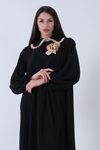 Siyah Yakası Fırfırlı Takma Çiçekli Abiye Elbise
