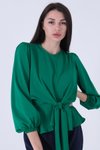Yeşil Beli Bağlama Detaylı Bluz