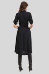 Siyah Boydan Düğmeli Beli Kuşaklı Midi Elbise