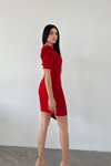 Kırmızı Krep Kumaş Kısa Kollu Kruvaze Yaka Mini Elbise