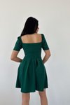 Zümrüt Yeşili Krep Kumaş Kalp Yaka Kısa Kollu Drapeli Mini Elbise