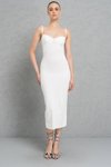 Askılı Beyaz Göğüs Süngerli Vücudu Saran Midi Elbise