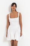 Askılı Offwhite Off White Büzgülü Mini Poplin Abiye Elbise