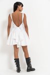 Askılı Offwhite Off White Büzgülü Mini Poplin Abiye Elbise