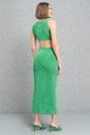 Kelly Green Magenta Pencere Detaylı Uzun Abiye Elbise