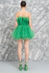 Kelly Green Straplez Mini Tül Abiye Elbise