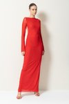 Kırmızı Sırt Dekolteli Transparan Yırtmaçlı Tül Uzun Abiye Elbise