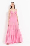 New Pink Askılı Güllü Uzun Şifon Abiye Elbise