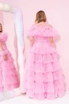 New Pink Volanlı Transparan Uzun Abiye Elbise