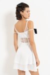 Offwhite Askılı Fiyonk Detaylı Mini Transparan Abiye Elbise