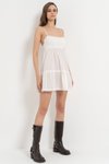 Offwhite Askılı Gipeli Brodeli Mini Elbise