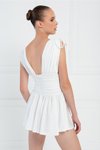 Sırt Dekolteli Beyaz Büzgülü Mini Abiye Elbise