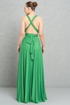 Sırt Dekolteli New Green V Yaka Pileli Uzun Abiye Elbise