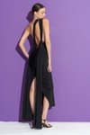 Sırt Dekolteli Siyah Farklı Bağlamalı Büzgülü Midi Abiye Elbise