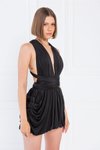 Sırt Dekolteli Siyah Farklı Bağlamalı Büzgülü Mini Abiye Elbise