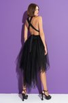 Sırt Dekolteli Siyah Farklı Bağlamalı İçi Şortlu Mini Abiye Elbise