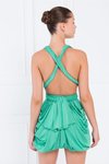 Sırt Dekolteli Yeni Yeşil Farklı Bağlamalı Büzgülü Mini Abiye Elbise