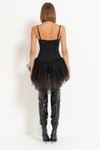 Siyah Askılı İç Bodysuit Mini Abiye Elbise