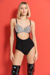 Siyah Büyük Kristal Taşlı Bodysuit