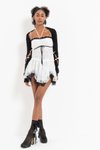 Siyah Offwhite Kirli Beyaz Askılı Dantel &amp; Kurdela Detaylı Bolero Takım Mini Abiye Elbise