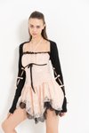 Siyah Powder Askılı Mini Dantel Kurdela Detaylı Bolero Set Abiye Elbise