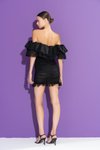 Siyah Tül Detaylı Büzgülü Straplez Mini Abiye Elbise