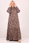 Çiçek Desen Gül Büyük Beden Eteği Fırfırlı Belmando Elbise
