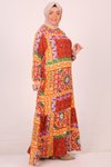 Etnik Desen Oranj Büyük Beden Eteği Fırfırlı Belmando Elbise