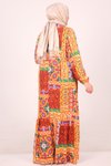 Etnik Desen Oranj Büyük Beden Eteği Fırfırlı Belmando Elbise
