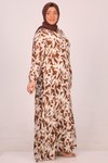Kahve Bej Desenli Büyük Beden Eteği Fırfırlı Belmando Elbise