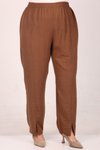 Kahverengi Büyük Beden Düğmeli Keten Airobin Pantolonlu Takım