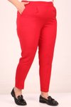Kırmızı Büyük Beden Beli Lastikli Pile Detaylı Aspen Pantolon