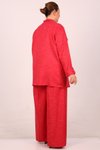 Kırmızı Büyük Beden Kırçıllı Blazer Ceket Pantolonlu Takım