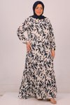 Lacivert Bej Desenli Büyük Beden Eteği Fırfırlı Belmando Elbise